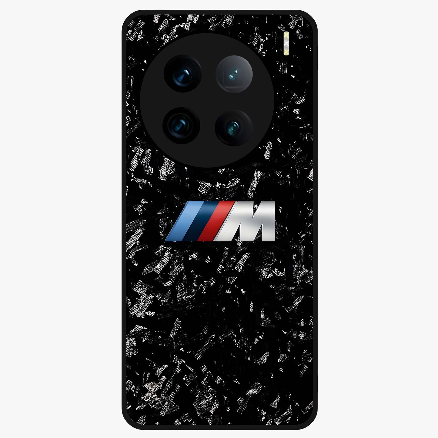 Carbon Speed Mark Glass Case showing flat back view with sporty carbon pattern artwork and glossy glass finish.