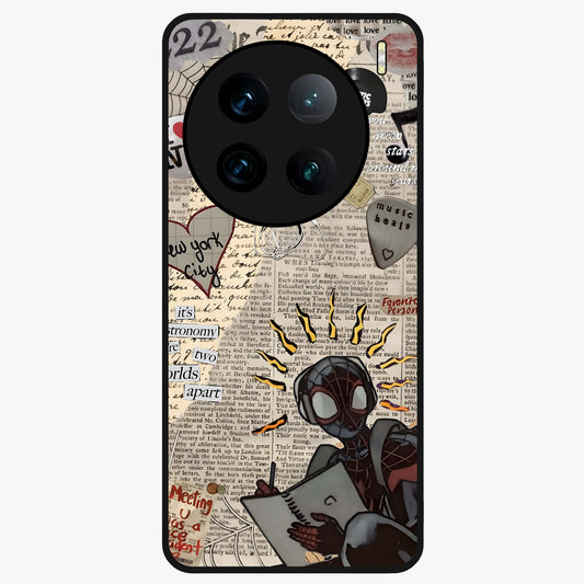 City Dream Sketch Glass Case showing flat back view with artistic city skyline sketch artwork and glossy glass finish.