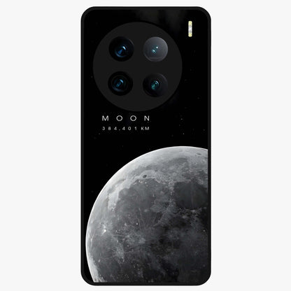Cosmic Moon Glow Glass Case showing flat back view with glowing moon artwork and glossy glass finish.