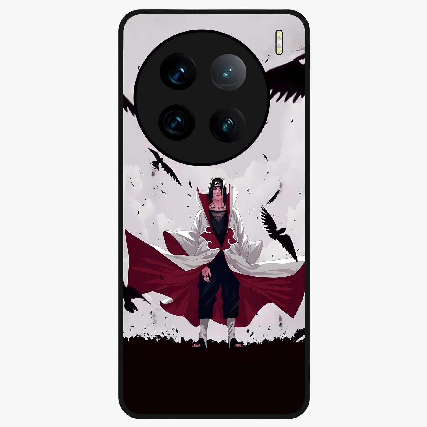 Crimson Crow Ascension Glass Case showing flat back view with mystical crow artwork and glossy glass finish.