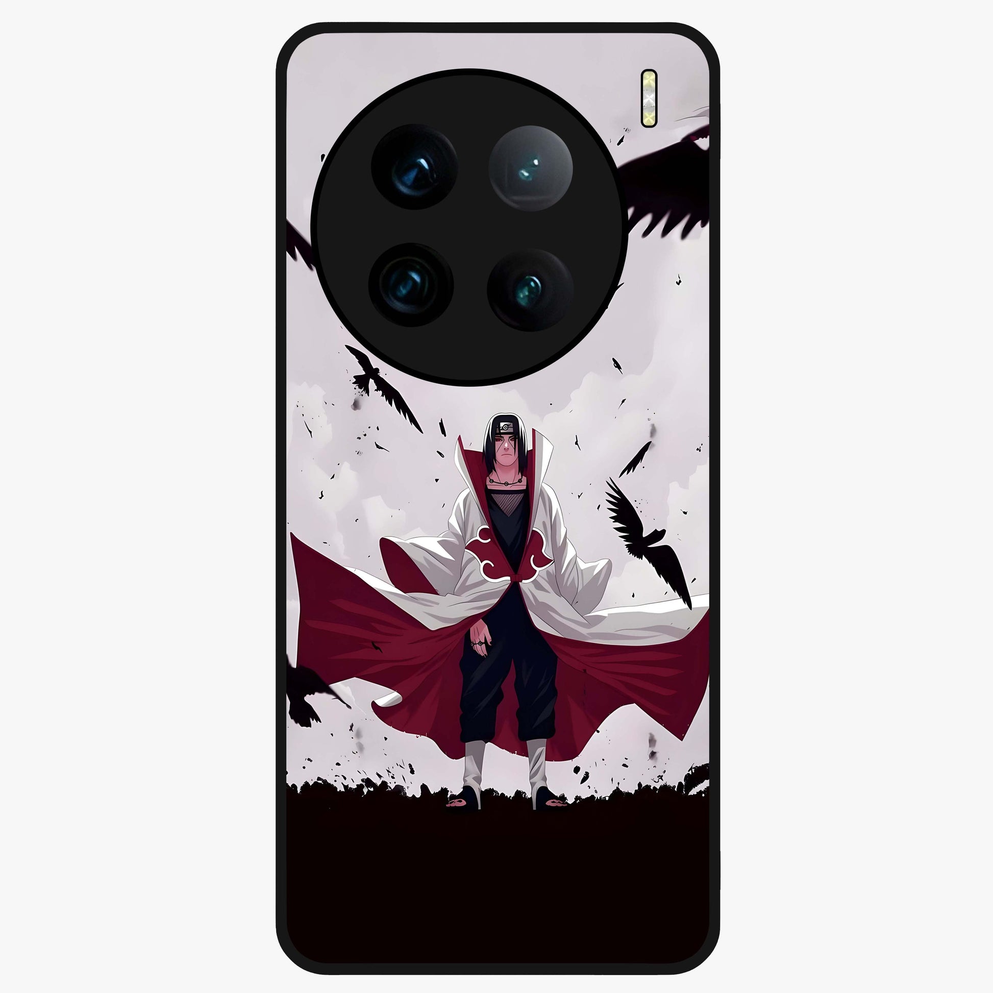 Crimson Crow Ascension Glass Case showing flat back view with mystical crow artwork and glossy glass finish.