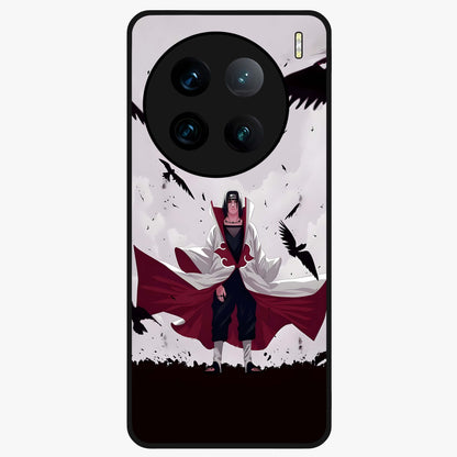 Crimson Crow Ascension Glass Case showing flat back view with mystical crow artwork and glossy glass finish.