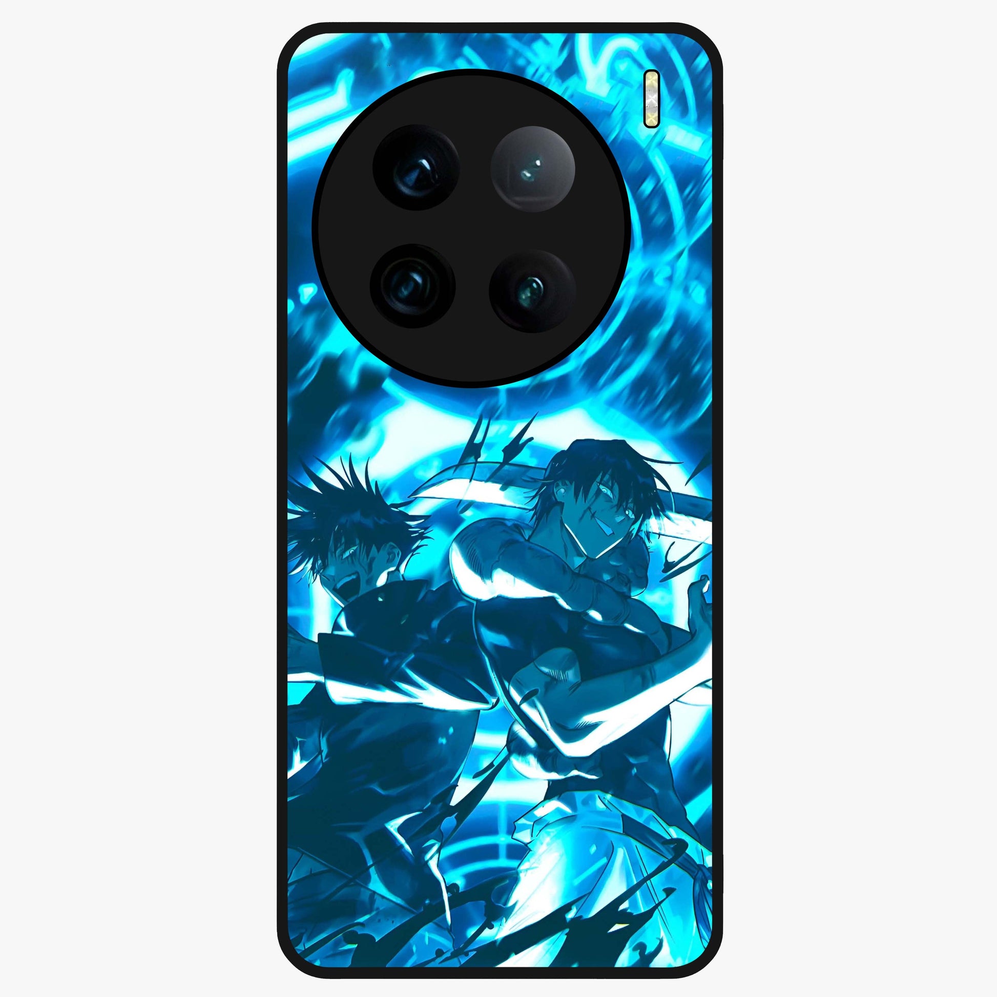 Cursed Energy Clash Glass Case showing flat back view with intense cursed energy artwork and glossy glass finish.
