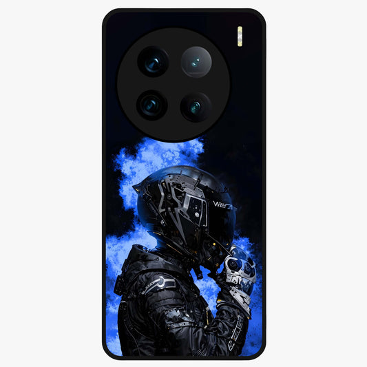 Cyber Sentinel Protocol Glass Case showing flat back view with futuristic cyber themed artwork and glossy glass finish.