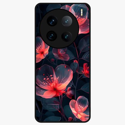 Dark Shade of Flower Glass Case showing flat back view with elegant dark floral artwork and glossy glass finish.
