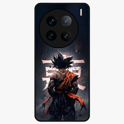 Dark Warrior In Rain Glass Case showing flat back view with warrior artwork in rainy atmosphere and glossy glass finish.