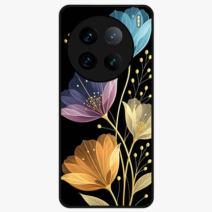 Delicate Multicolor Flowers Glass Case showing flat back view with vibrant floral artwork and glossy glass finish.
