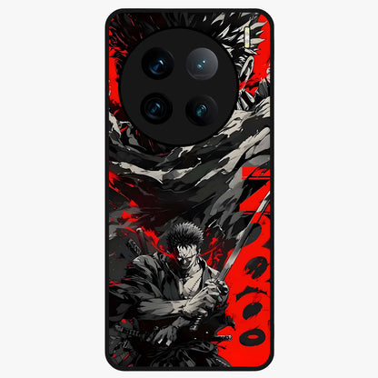 Demon Sword Resolve Glass Case showing flat back view with fierce sword warrior artwork and glossy glass finish.