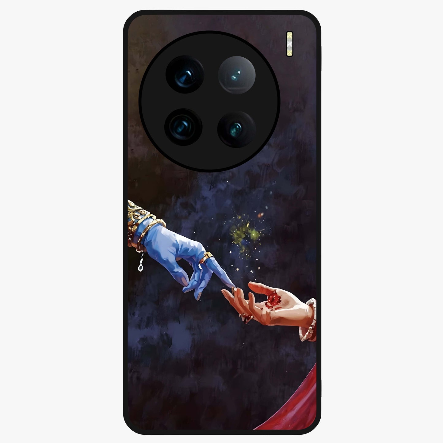 Divine Touch Eternal Glass Case showing flat back view with spiritual themed artwork and glossy glass finish.