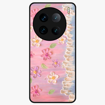 Dreamy Painted Garden Glass Case showing flat back view with artistic painted floral garden artwork and glossy glass finish.