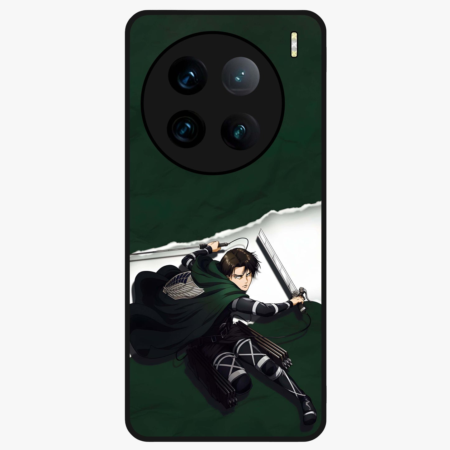 Emerald War Vanguard Glass Case showing flat back view with powerful warrior themed artwork and glossy glass finish.
