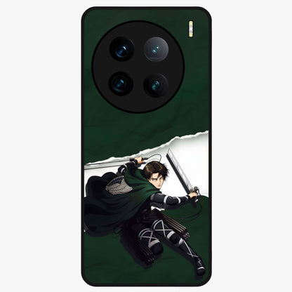 Emerald War Vanguard Glass Case showing flat back view with powerful warrior themed artwork and glossy glass finish.
