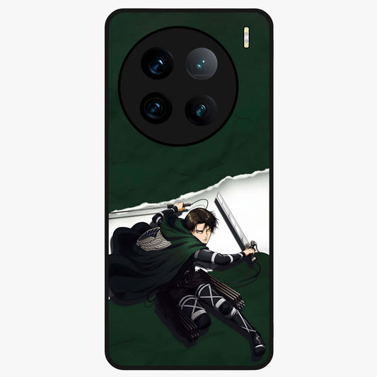 Emerald War Vanguard Glass Case showing flat back view with powerful warrior themed artwork and glossy glass finish.