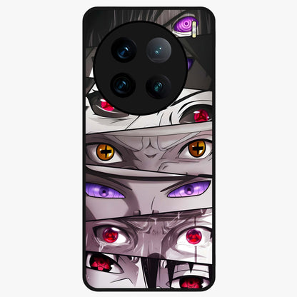 Eyes of Destiny Glass Case showing flat back view with striking eye themed artwork and glossy glass finish.