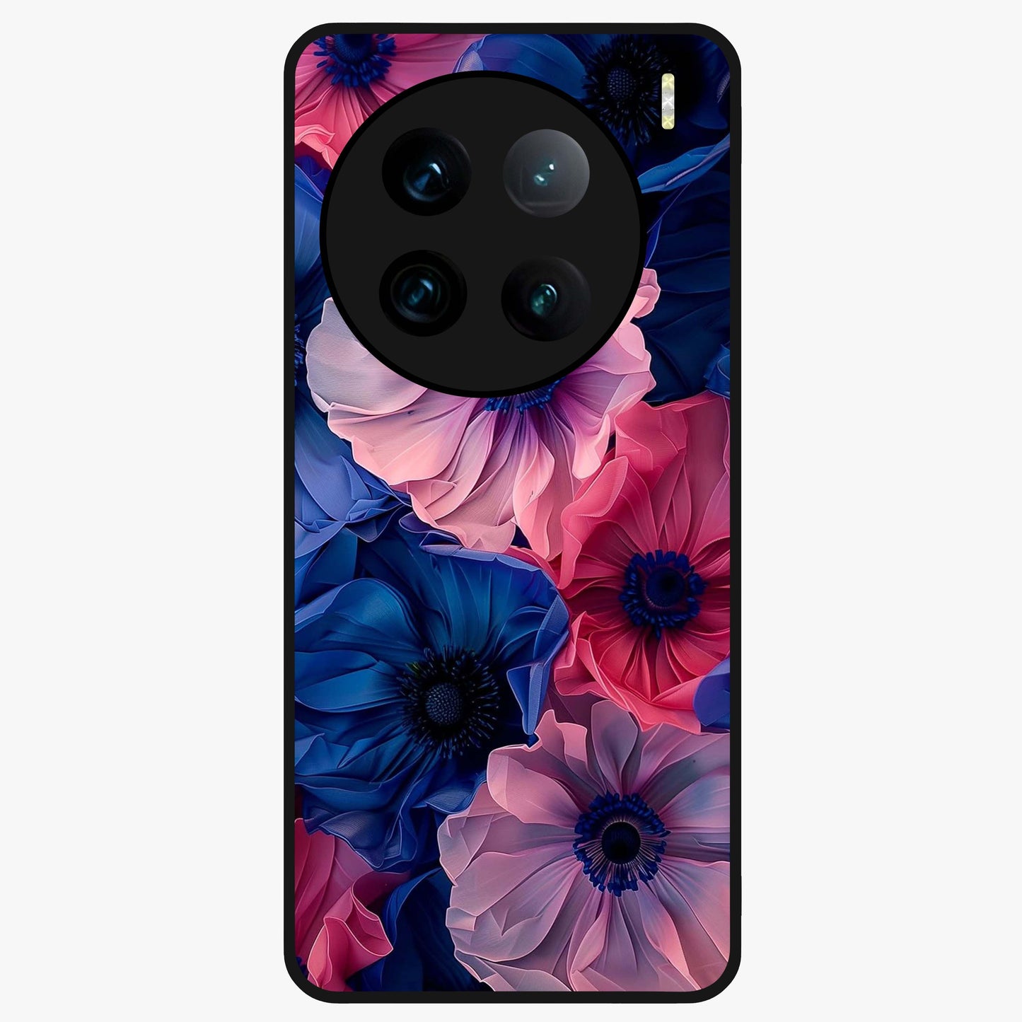 Flower Paper Art Pattern Glass Case showing flat back view with paper cut style floral artwork and glossy glass finish.