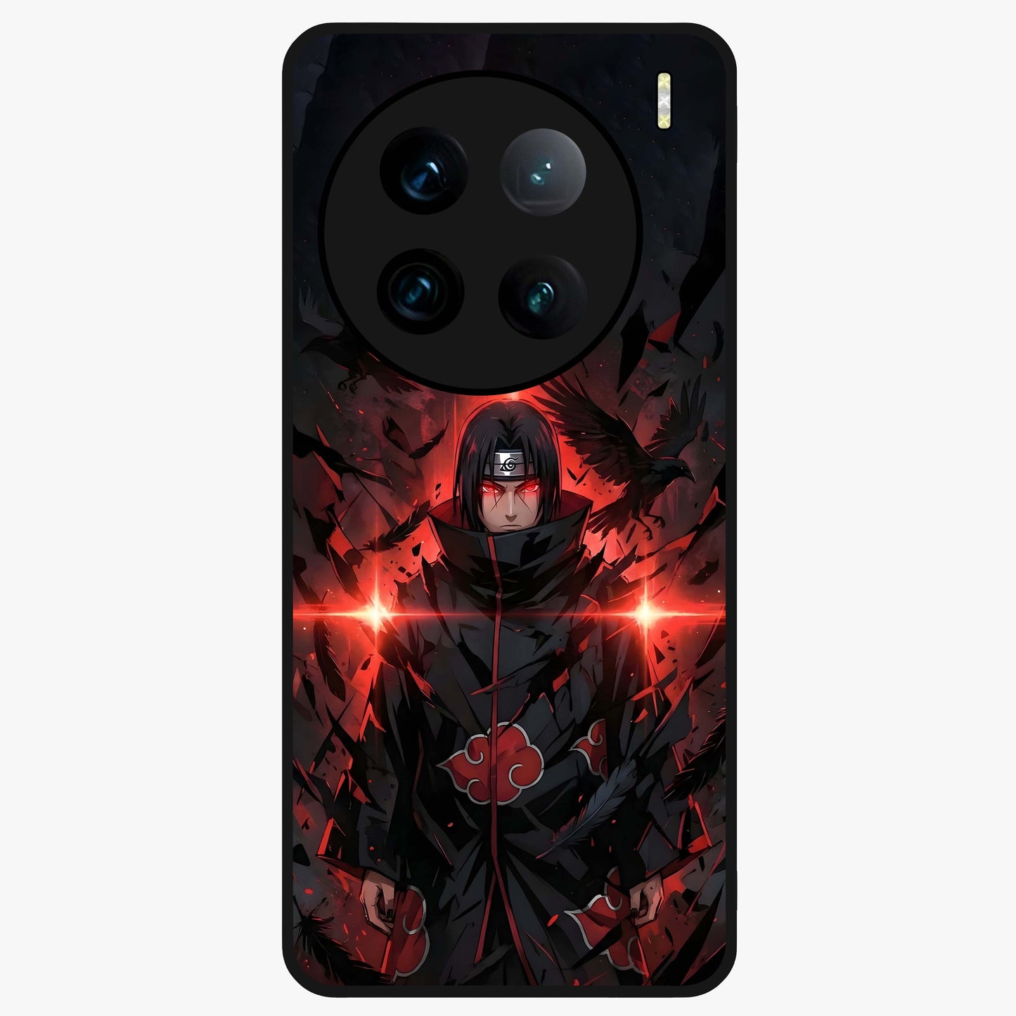 Focused Blade Discipline Glass Case showing flat back view with warrior sword themed artwork and glossy glass finish.