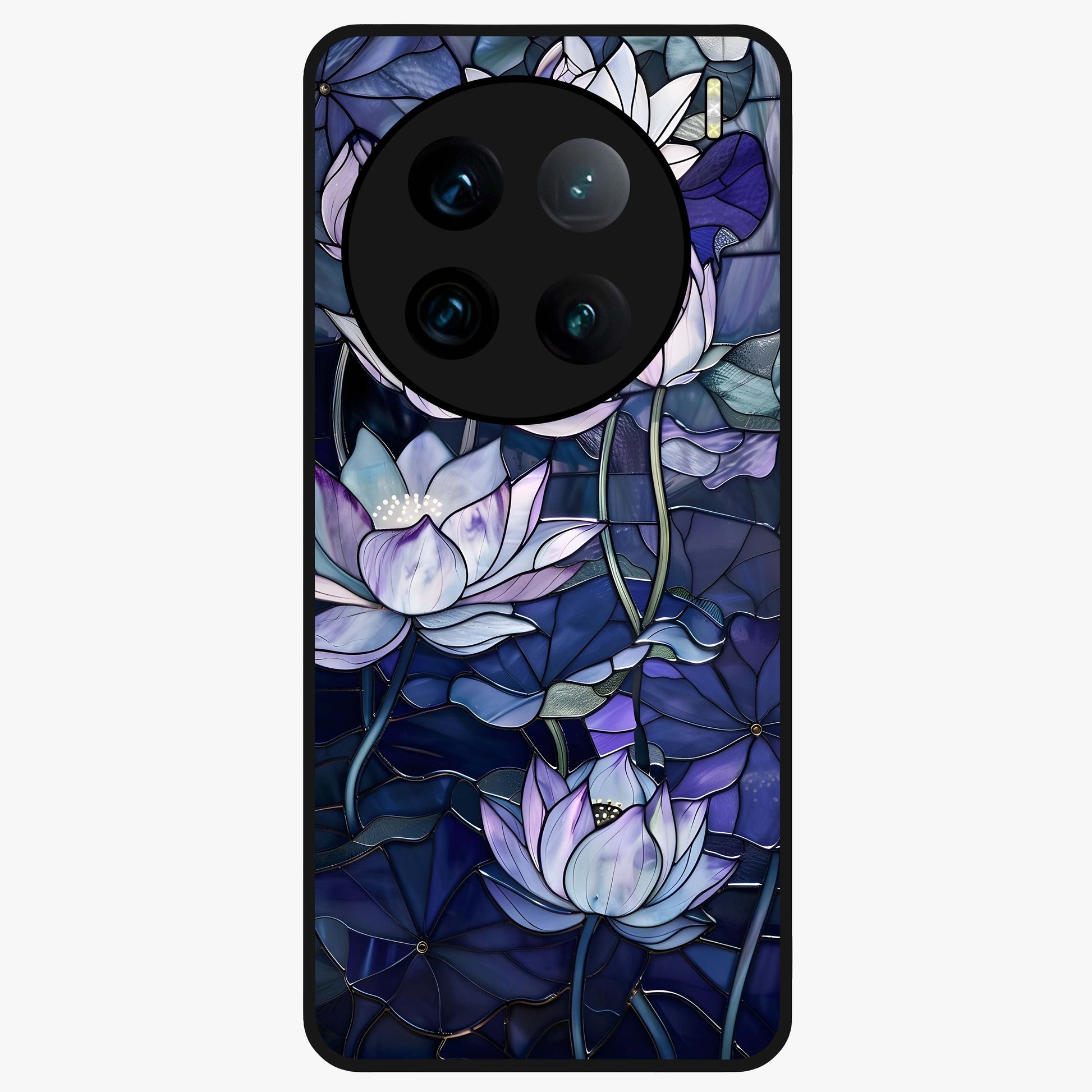 Gloss Petal Rush Glass Case showing flat back view with glossy flower petal artwork and smooth glass finish.