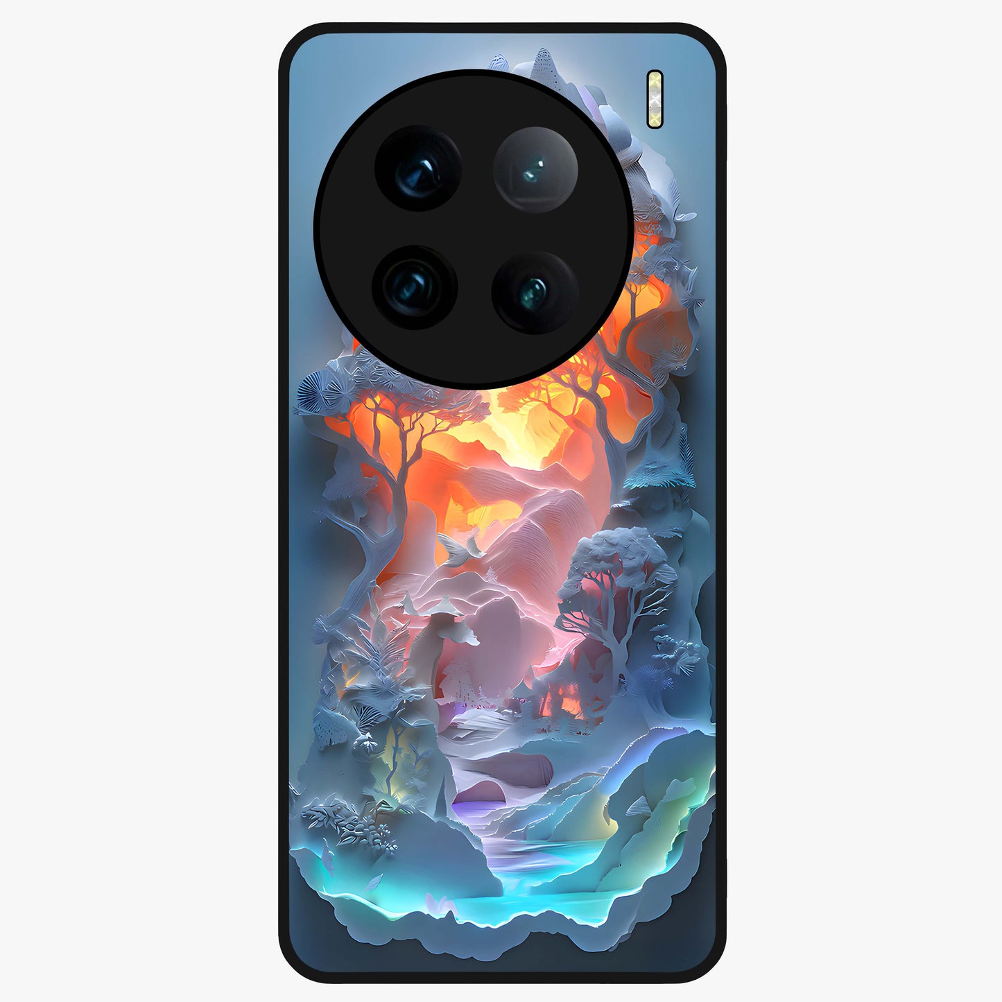 Glow Forest Portal Glass Case showing flat back view with glowing forest portal artwork and glossy glass finish.