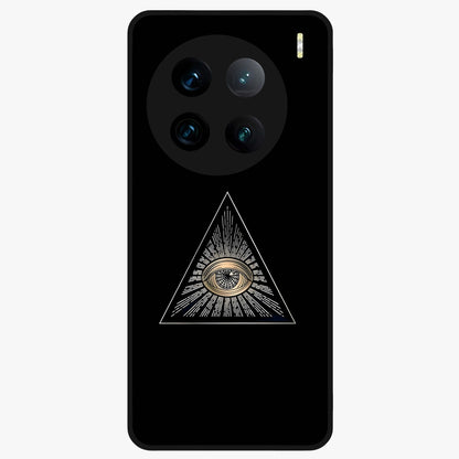 Illuminati Evil Glass Case showing flat back view with mysterious illuminati symbol artwork and glossy glass finish.