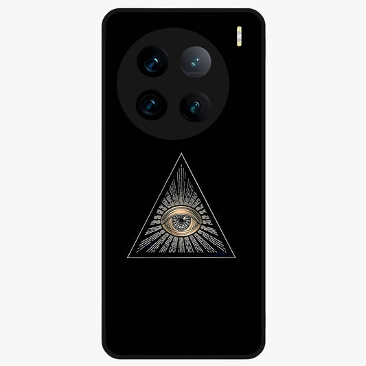 Illuminati Evil Glass Case showing flat back view with mysterious illuminati symbol artwork and glossy glass finish.