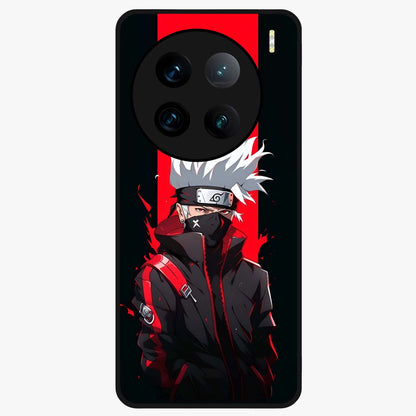 Kakashi Scarlet Shadow Glass Case showing flat back view with powerful anime ninja artwork and glossy glass finish.