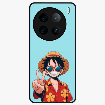 Luffy Summer Anime Vibe Glass Case showing flat back view with vibrant anime character artwork and glossy glass finish.