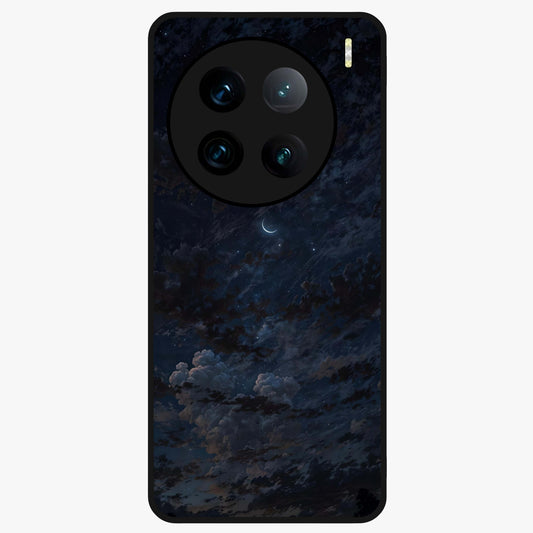 Lunar Veil Silence Glass Case showing flat back view with mystical moon veil artwork and glossy glass finish.