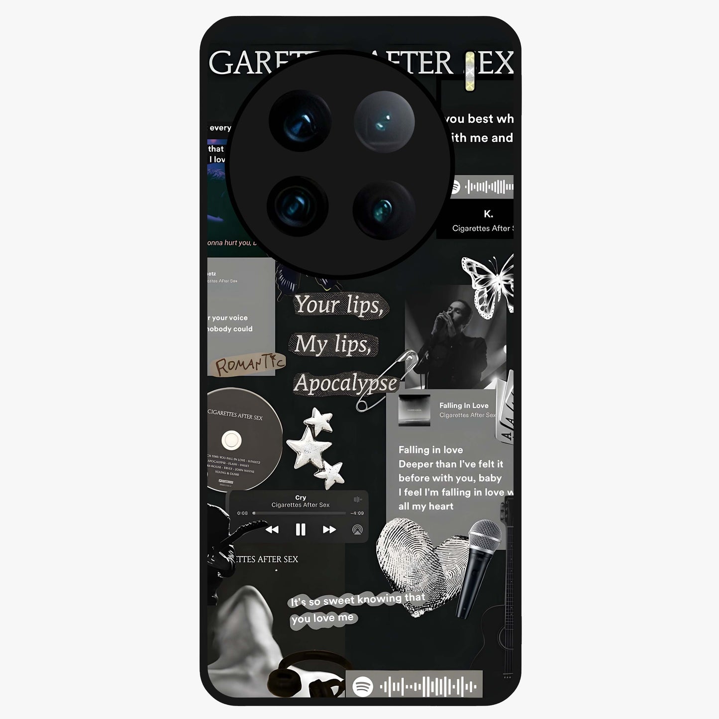 Midnight Love Echo Glass Case showing flat back view with romantic midnight themed artwork and glossy glass finish.