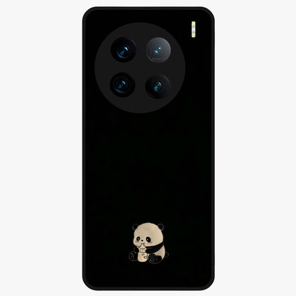 Midnight Panda Love Glass Case showing flat back view with cute panda themed artwork and glossy glass finish.