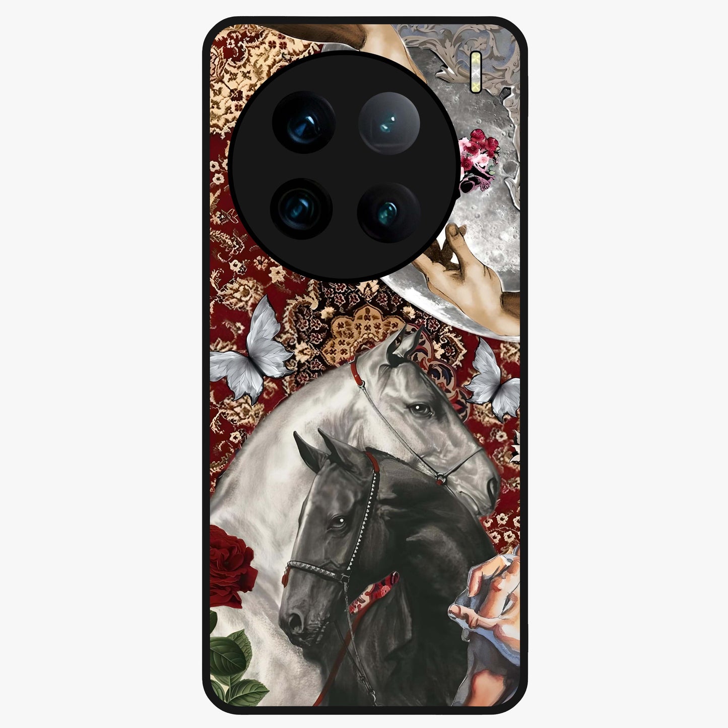 Moonlit Royal Stallion Glass Case showing flat back view with majestic horse under moonlight artwork and glossy glass finish.
