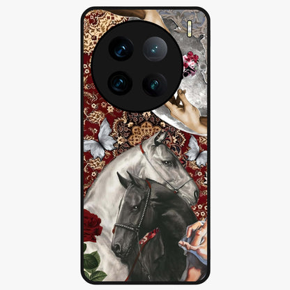 Moonlit Royal Stallion Glass Case showing flat back view with majestic horse under moonlight artwork and glossy glass finish.