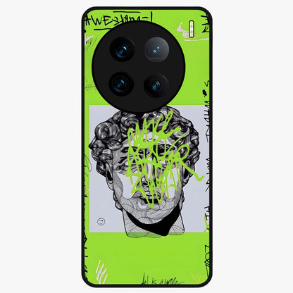 Neo Graffiti Rebellion Glass Case showing flat back view with vibrant graffiti artwork and glossy glass finish.