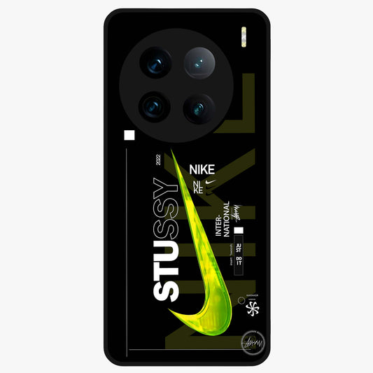 Neon Street Edition Glass Case showing flat back view with neon street style artwork and glossy glass finish.