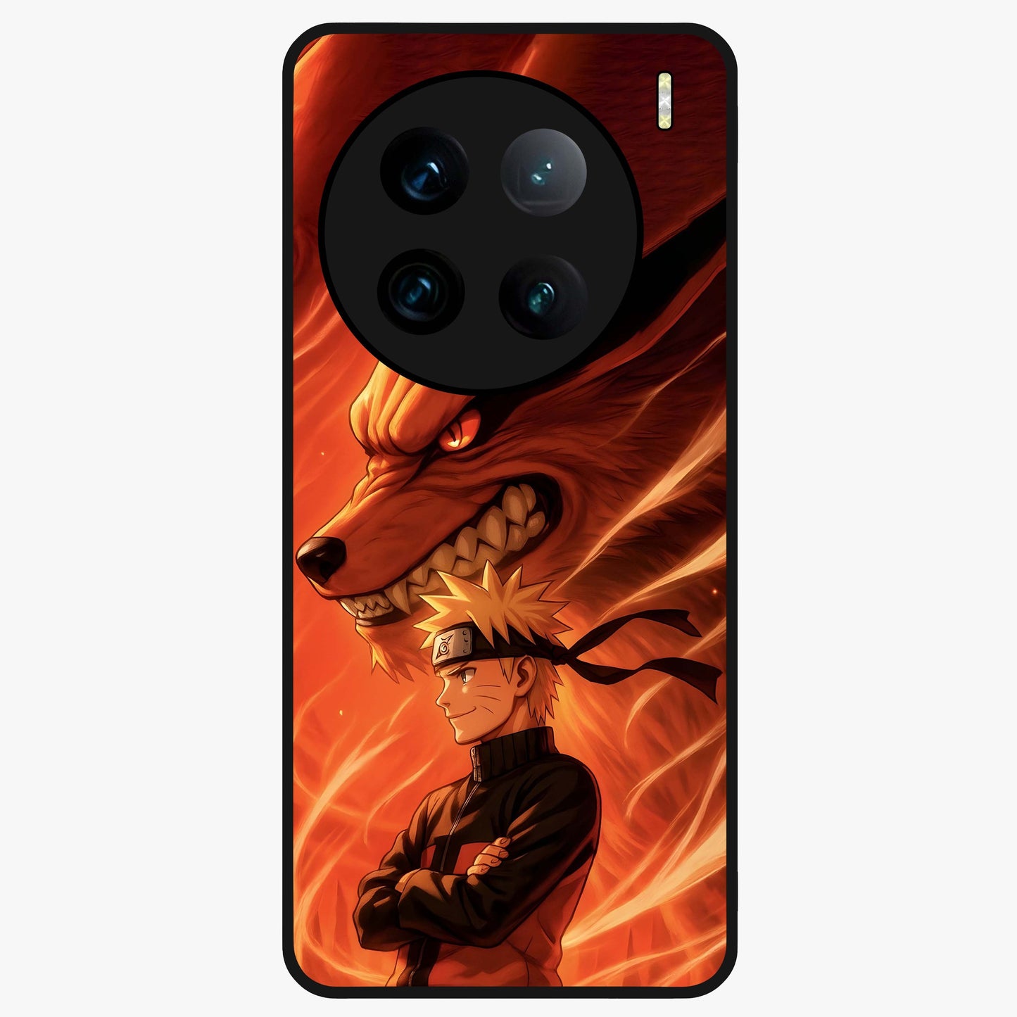 Nine Tails Legacy Glass Case showing flat back view with powerful nine-tailed fox inspired artwork and glossy glass finish.