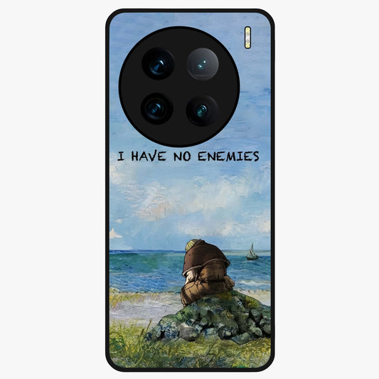 Peace Beyond War Glass Case showing flat back view with symbolic peace themed artwork and glossy glass finish.