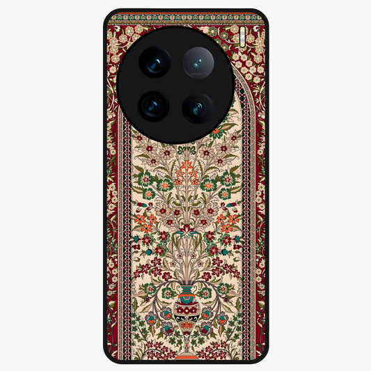 Persian Inspired Glass Case showing flat back view with ornate Persian style pattern artwork and glossy glass finish.