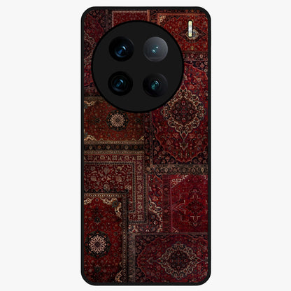 Persian Velvet Tale Glass Case showing flat back view with luxurious Persian velvet pattern artwork and glossy glass finish.