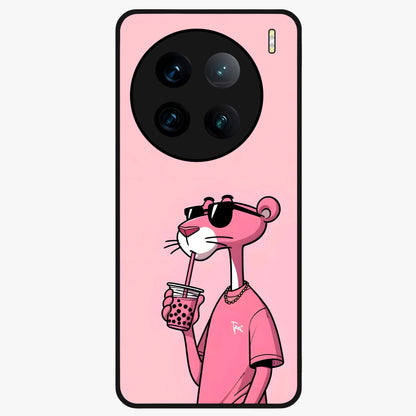 Pink Panther Glass Case showing flat back view with iconic pink panther artwork and glossy glass finish.