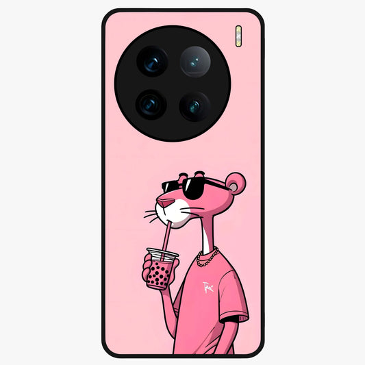 Pink Panther Glass Case showing flat back view with iconic pink panther artwork and glossy glass finish.