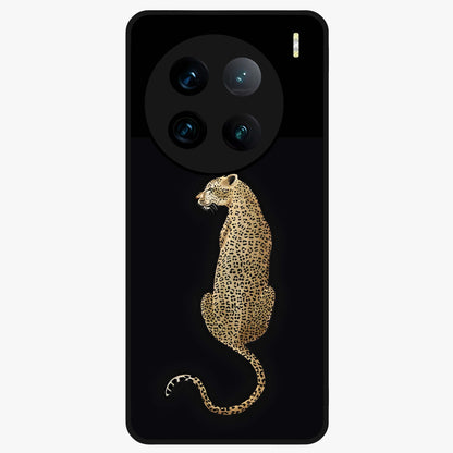 Regal Leopard Glass Case showing flat back view with bold leopard artwork and glossy glass finish.