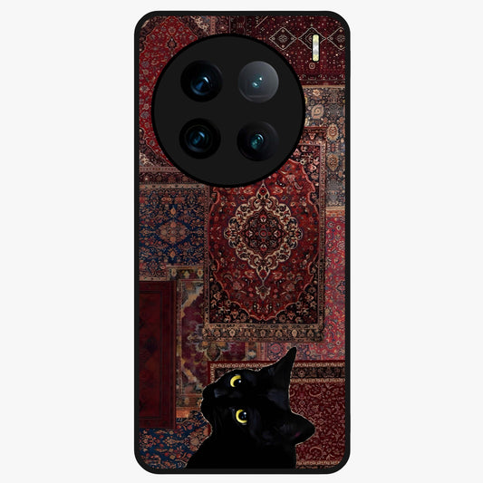 Regal Magic Cat Apple Glass Case showing flat back view with magical cat artwork holding apple and glossy glass finish.
