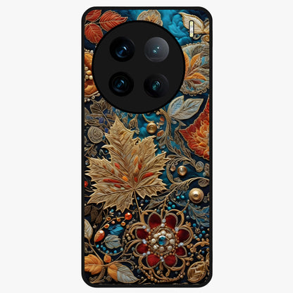 Royal Jewel Garden Glass Case showing flat back view with decorative floral garden artwork and glossy glass finish.