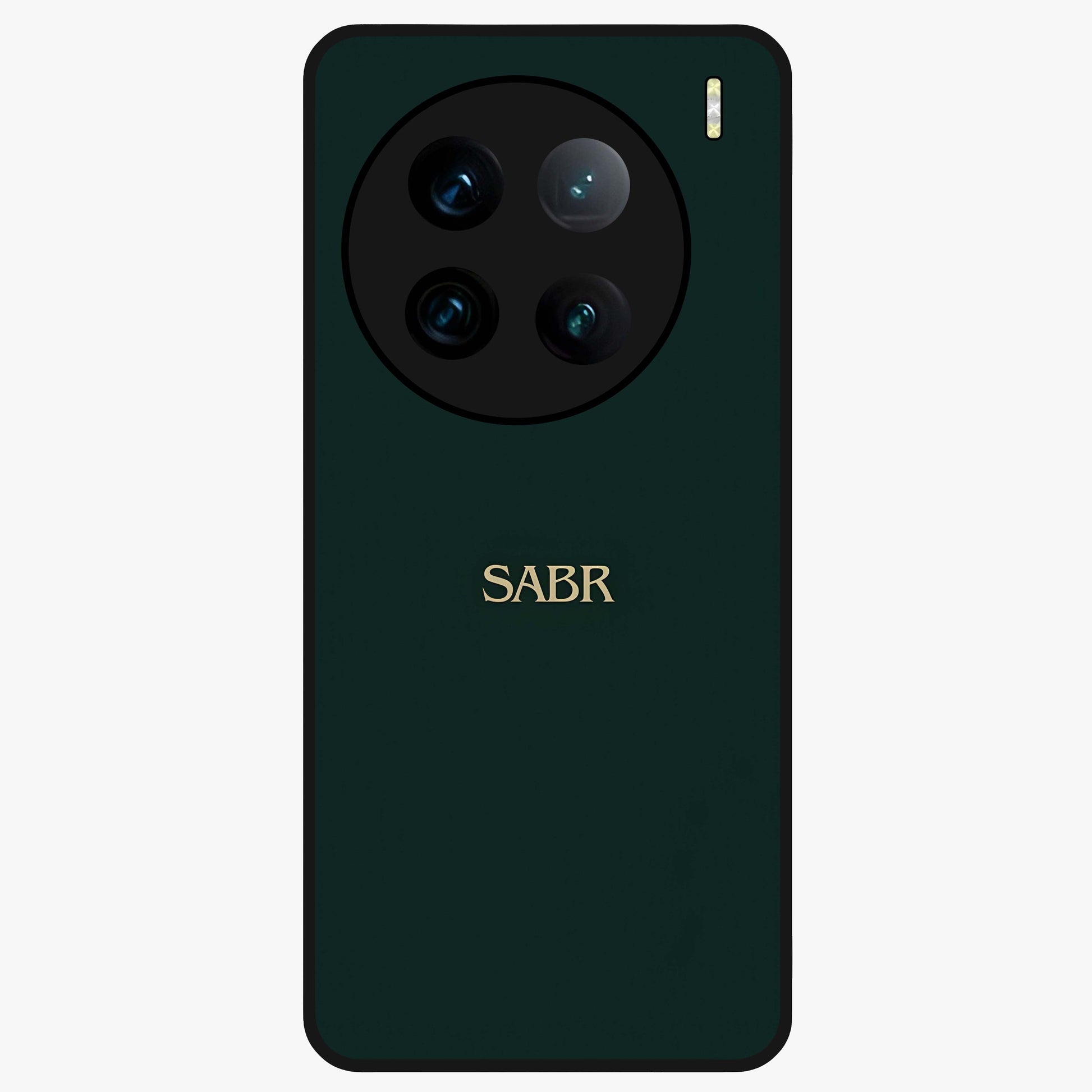 Sabr Minimal Patience Glass Case showing flat back view with minimalist typography artwork and glossy glass finish.
