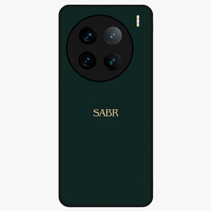 Sabr Minimal Patience Glass Case showing flat back view with minimalist typography artwork and glossy glass finish.
