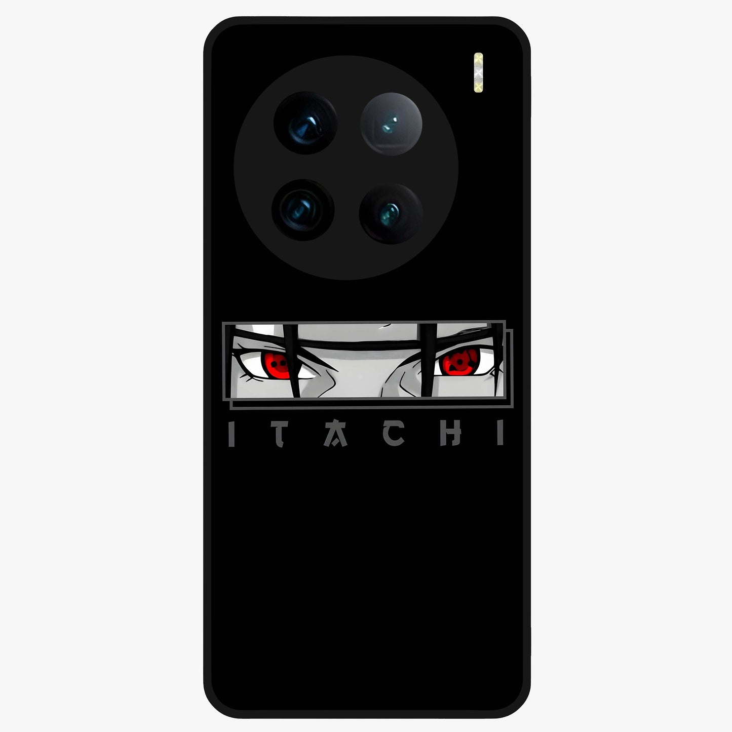 Scarlet Gaze Dominance Glass Case showing flat back view with striking red themed artwork and glossy glass finish.