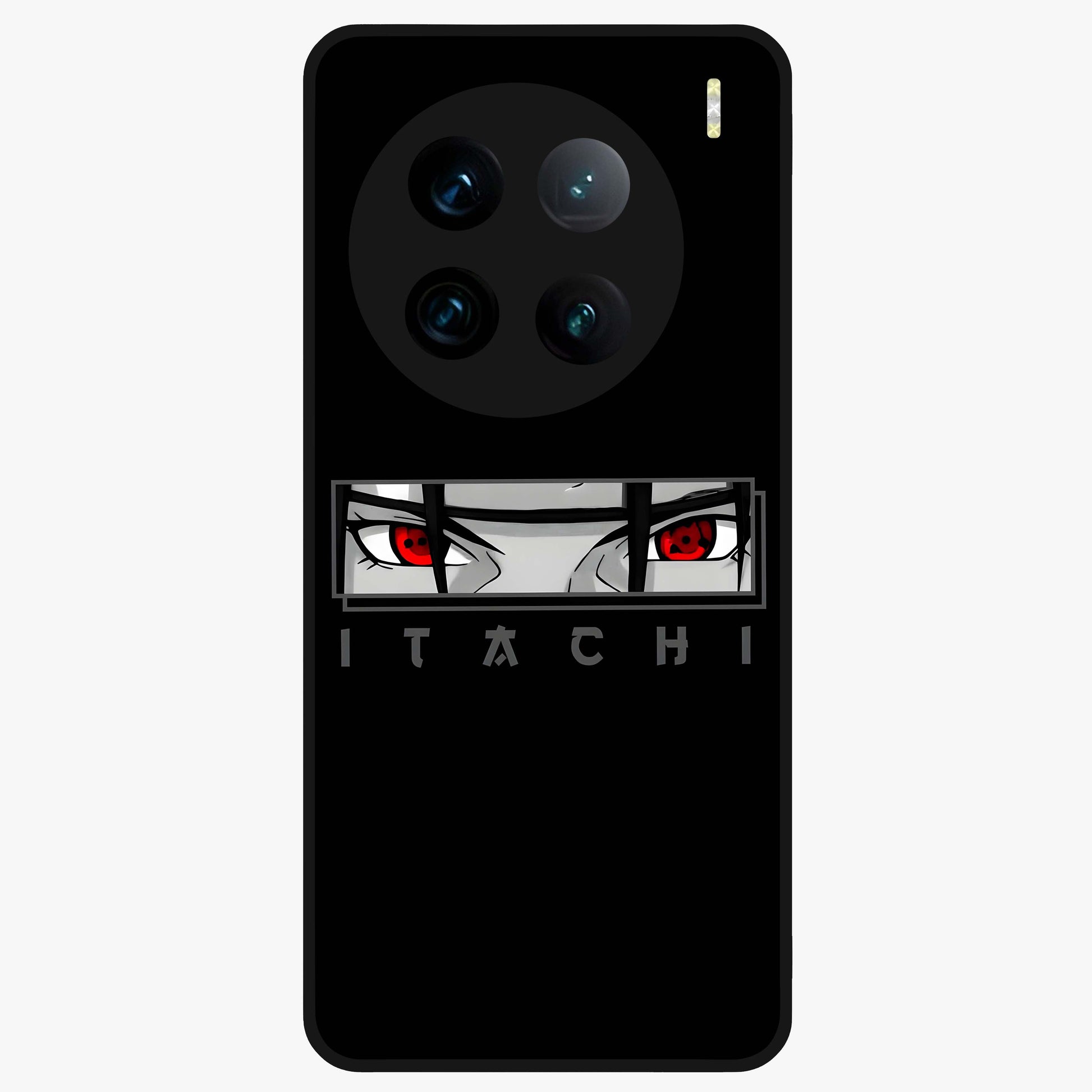 Scarlet Gaze Dominance Glass Case showing flat back view with striking red themed artwork and glossy glass finish.