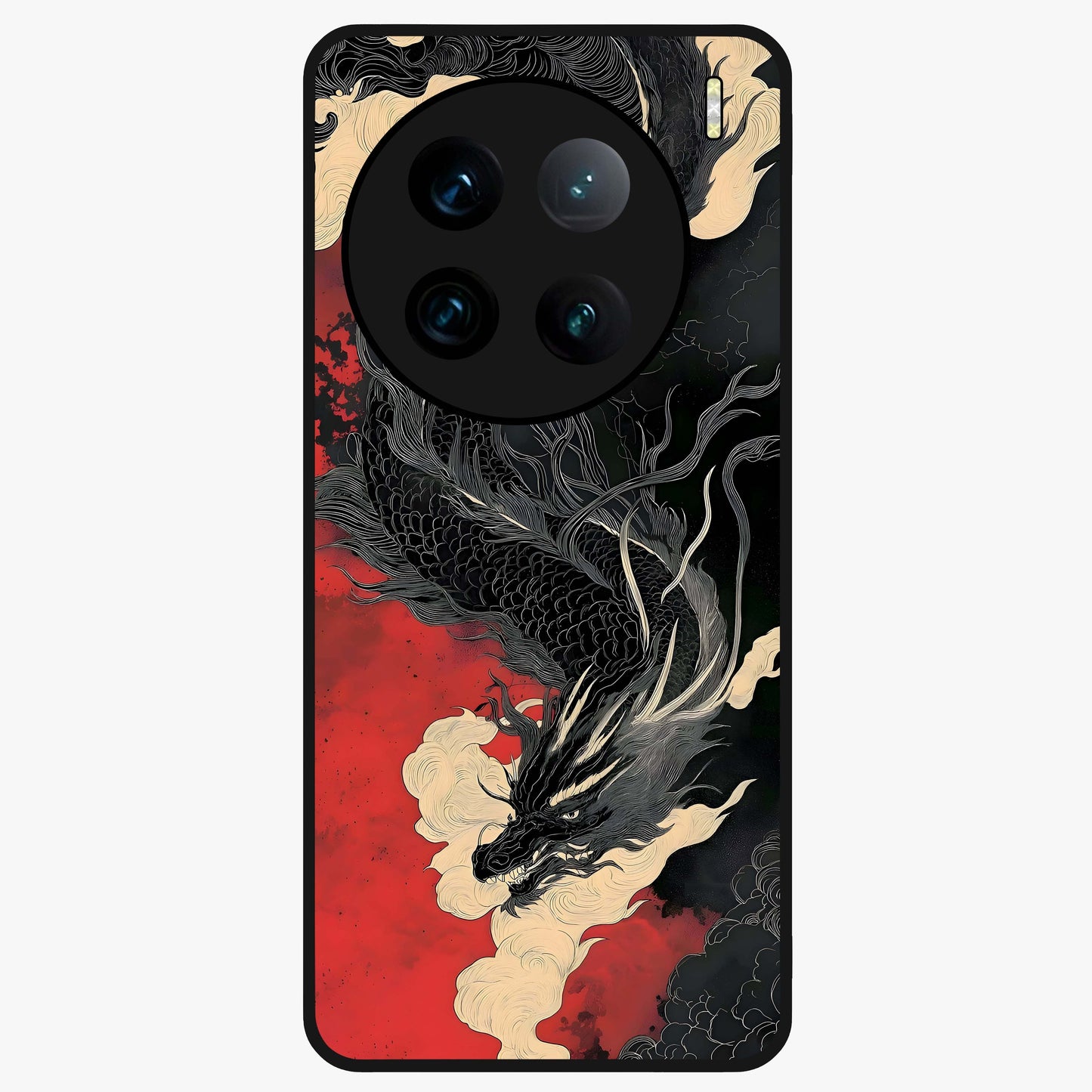 Shadow Dragon Fury Glass Case showing flat back view with fierce dragon artwork and glossy glass finish.