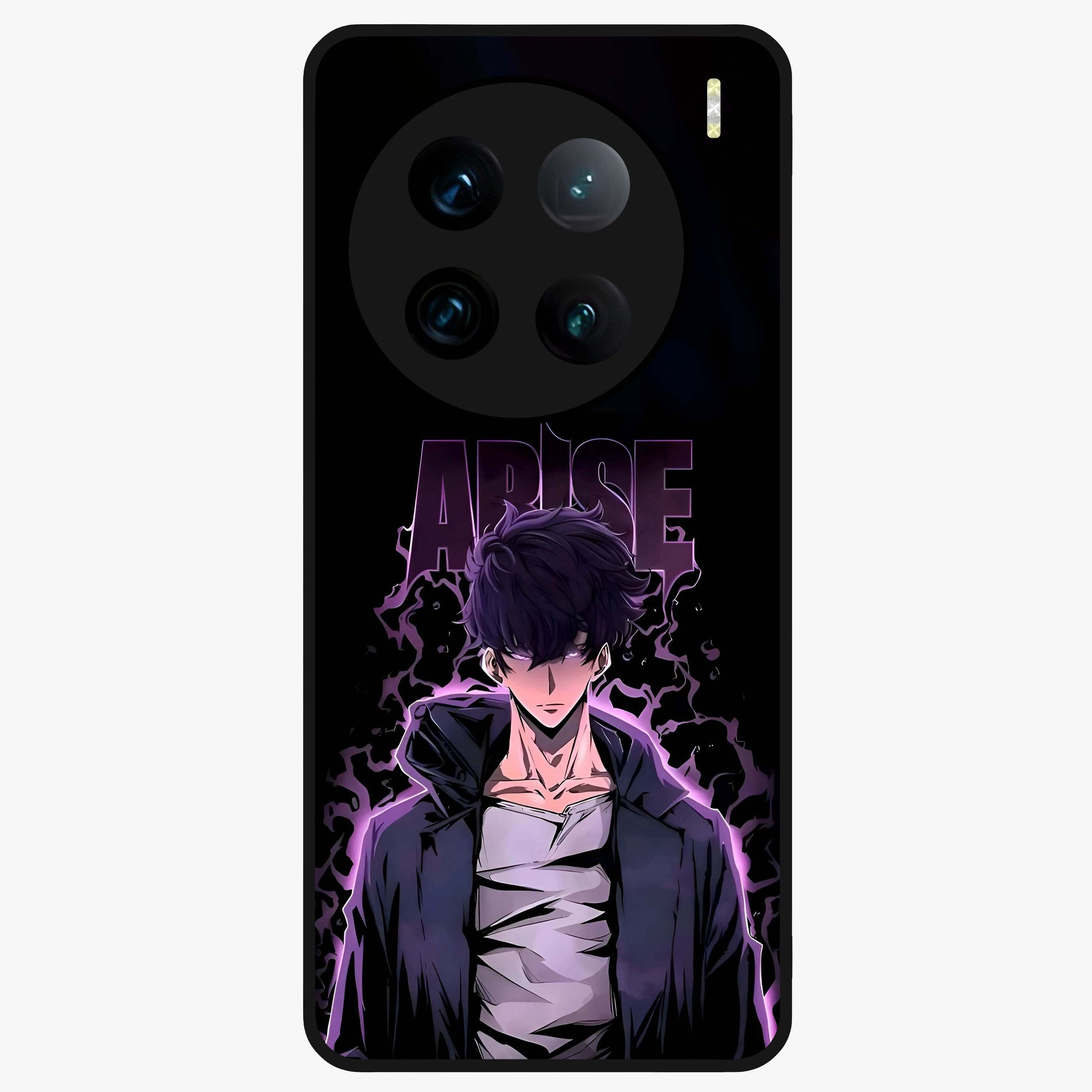 Shadow Monarch Awakening Glass Case showing flat back view with powerful dark monarch themed artwork and glossy glass finish.