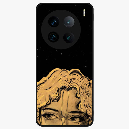 Shri Krishna Art Glass Case showing flat back view with devotional Krishna artwork and glossy glass finish.