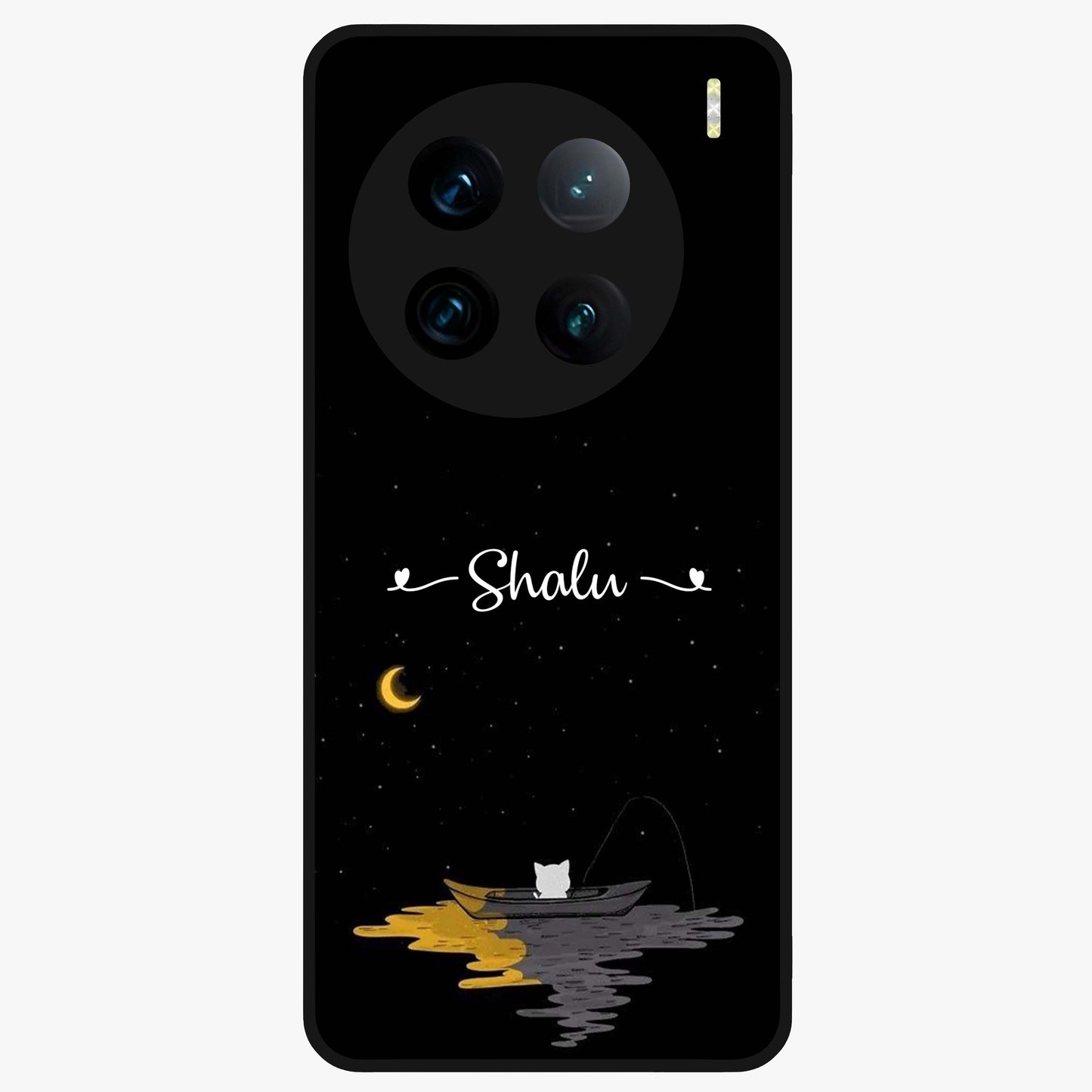 Silent Night Row Glass Case showing flat back view with calm night themed artwork and glossy glass finish.